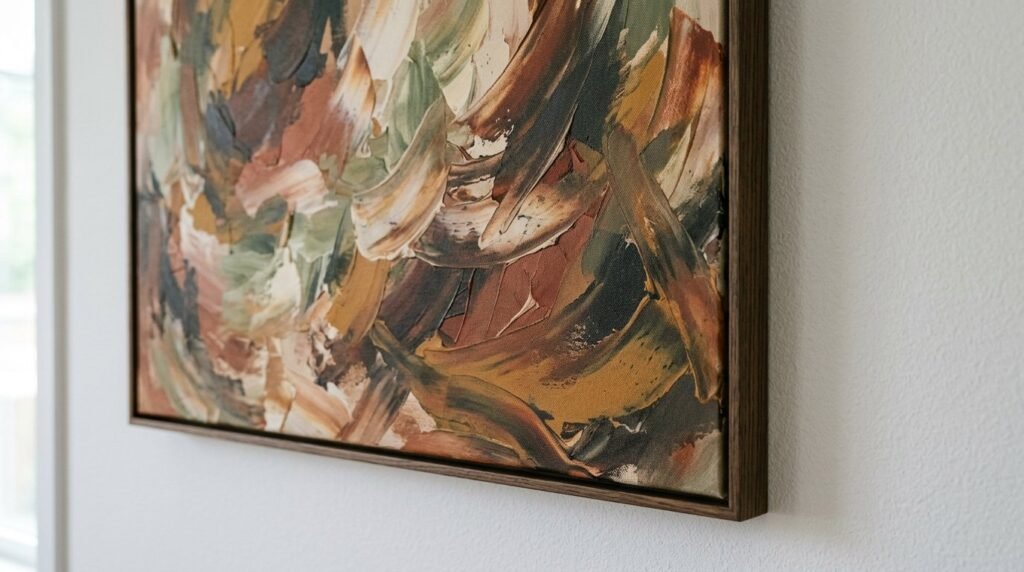 A professional custom canvas print featuring high resolution graphics on a clean gallery wall.