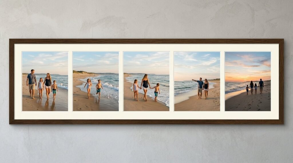 A happy family walking together along a scenic path during the spring.