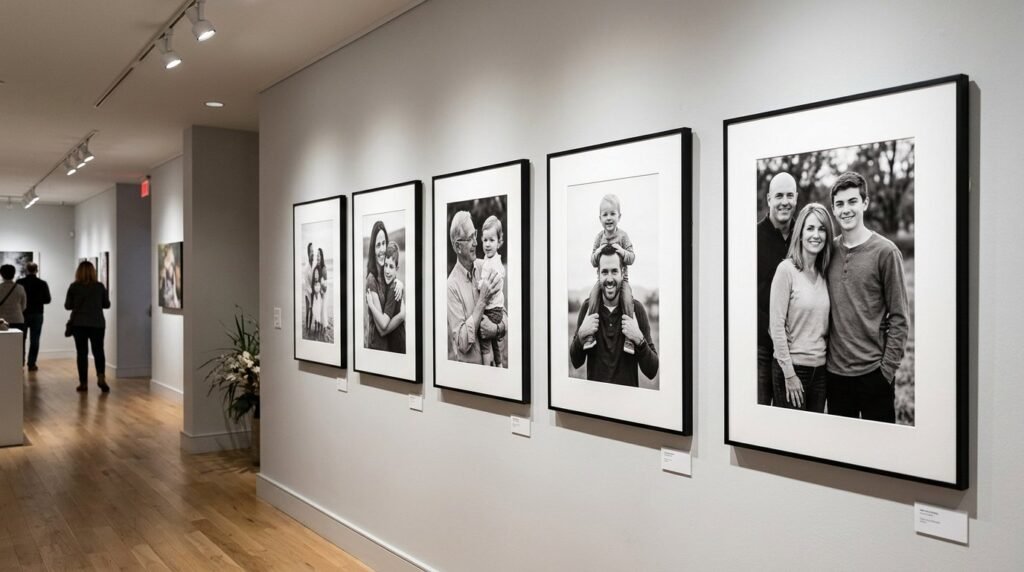 Five distinct black and white objects arranged in a clean, minimalist professional artistic composition.