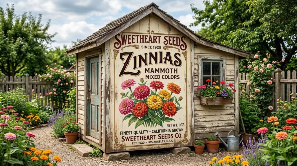 A freshly painted wooden garden shed standing in a green backyard.