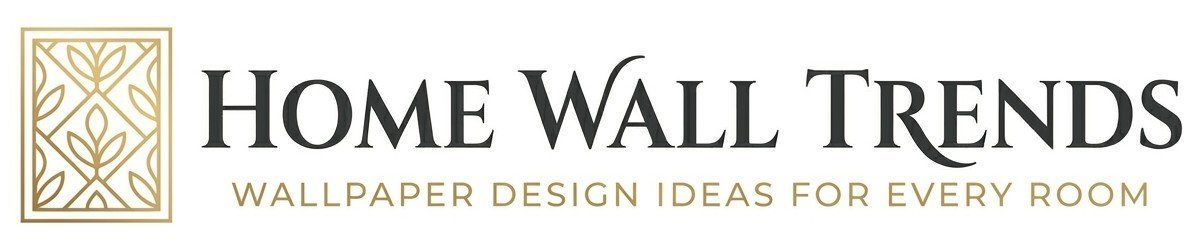 The Home Wall Trends company logo featuring a gold geometric leaf pattern and professional typography.