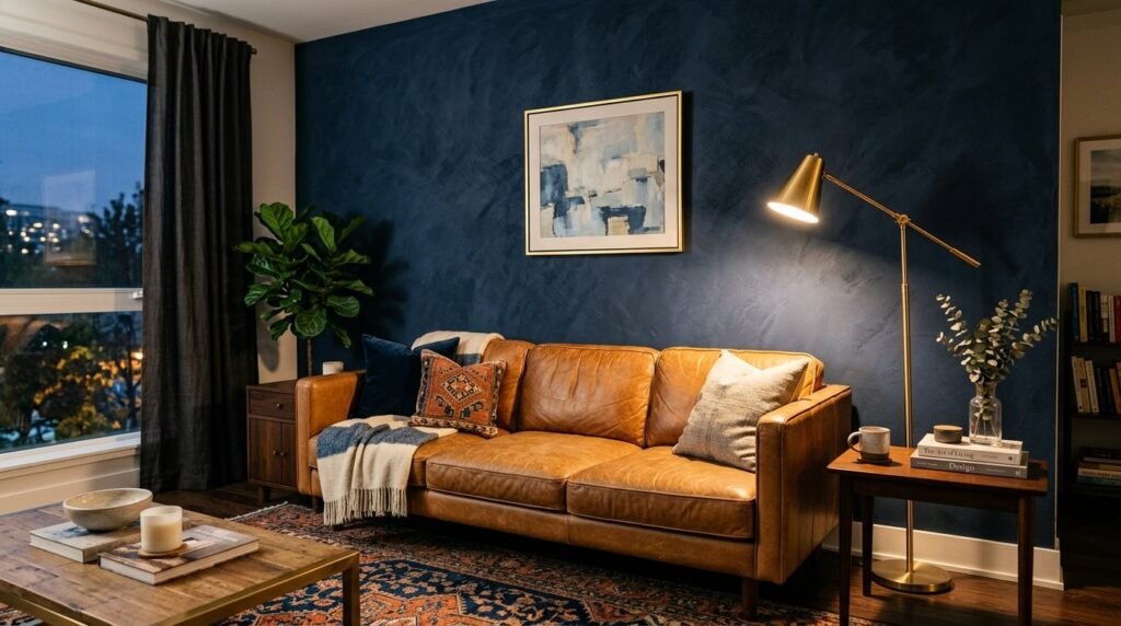 A stylish modern living room featuring contemporary furniture and neutral decor.