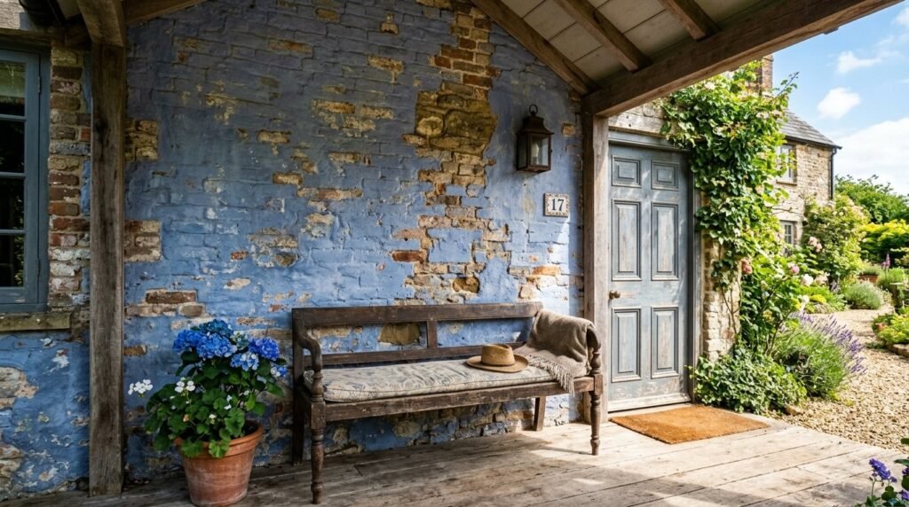 Close up view of a rustic weathered brick wall texture with natural color variations.