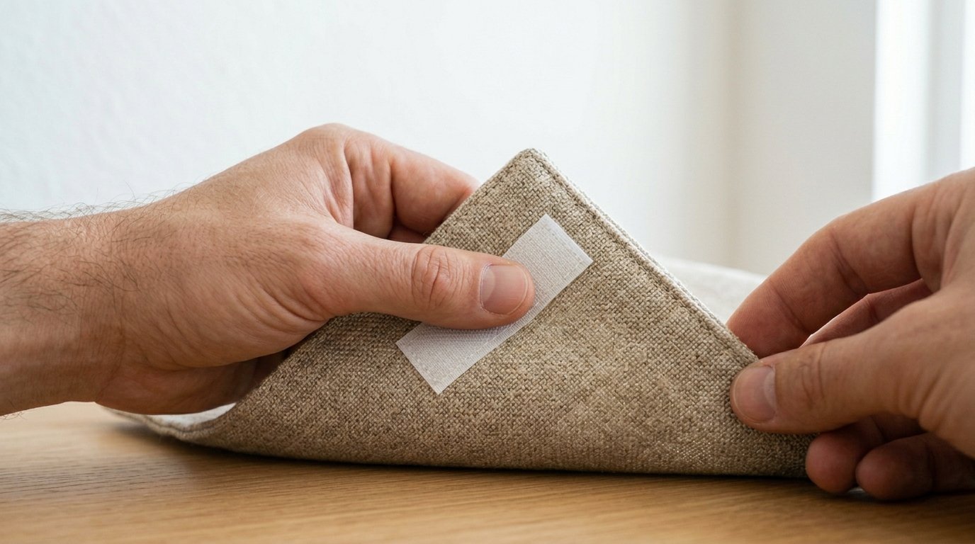 Hands Applying Adhesive Strip