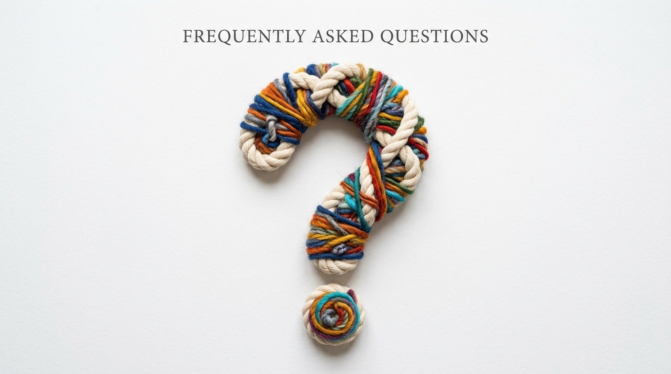 A creative question mark symbol made of coiled rope and multicolored string against a plain white background.