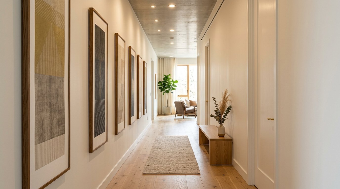 Hallway With Vertical Art Pieces